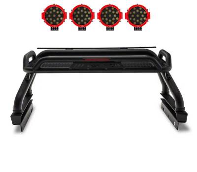 Black Horse Off Road - ATLAS Roll Bar Kit-With 2 Set of7.0".Red Trim Rings LED Flood Lights-Black-2020-2026 Jeep Gladiator|Black Horse Off Road - Image 18