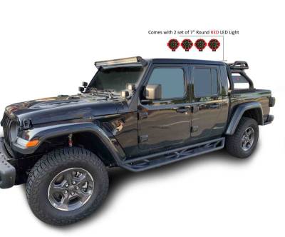 Black Horse Off Road - ATLAS Roll Bar Kit-With 2 Set of7.0".Red Trim Rings LED Flood Lights-Black-2020-2026 Jeep Gladiator|Black Horse Off Road - Image 27