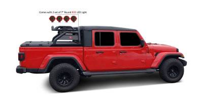 Black Horse Off Road - ATLAS Roll Bar Kit-With 2 Set of7.0".Red Trim Rings LED Flood Lights-Black-2020-2026 Jeep Gladiator|Black Horse Off Road - Image 29
