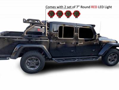 Black Horse Off Road - ATLAS Roll Bar Kit-With 2 Set of7.0".Red Trim Rings LED Flood Lights-Black-2020-2026 Jeep Gladiator|Black Horse Off Road - Image 31