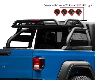 Black Horse Off Road - ATLAS Roll Bar Kit-With 2 Set of7.0".Red Trim Rings LED Flood Lights-Black-2020-2026 Jeep Gladiator|Black Horse Off Road - Image 33