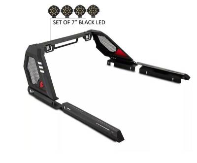 Black Horse Off Road - VIGOR Roll Bar Kit-With 2 Set of 7.0".Black Trim Rings LED Flood Lights-Black-2020-2026 Jeep Gladiator|Black Horse Off Road - Image 10