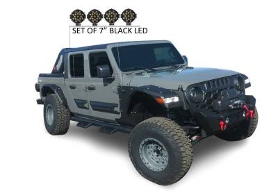 Black Horse Off Road - VIGOR Roll Bar Kit-With 2 Set of 7.0".Black Trim Rings LED Flood Lights-Black-2020-2026 Jeep Gladiator|Black Horse Off Road - Image 31