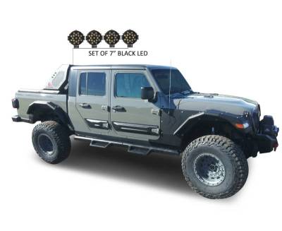 Black Horse Off Road - VIGOR Roll Bar Kit-With 2 Set of 7.0".Black Trim Rings LED Flood Lights-Black-2020-2026 Jeep Gladiator|Black Horse Off Road - Image 35