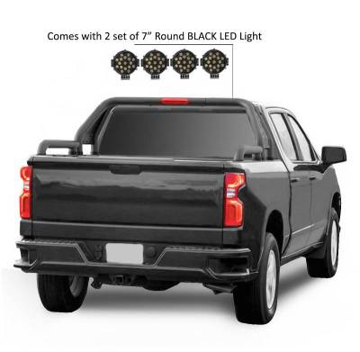 Black Horse Off Road - GLADIATOR Roll Bar Kit-With 2 Set of 7.0".Black Trim Rings LED Flood Lights-Black-Silverado/Sierra 14+,Ford F-150 15+,Dodge Ram 15+|Black Horse Off Road - Image 17