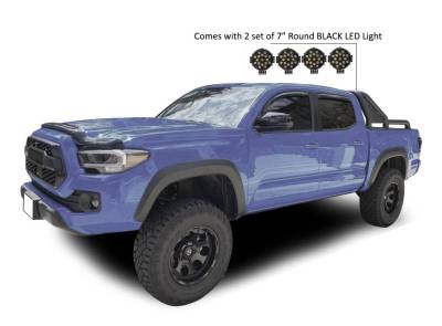 Black Horse Off Road - GLADIATOR Roll Bar Kit-With 2 Set of 7.0".Black Trim Rings LED Flood Lights-Black-2015-2026 GMC Canyon|2015-2026 Chevrolet Colorado|2015-2026 Toyota Tacoma|Black Horse Off Road - Image 23