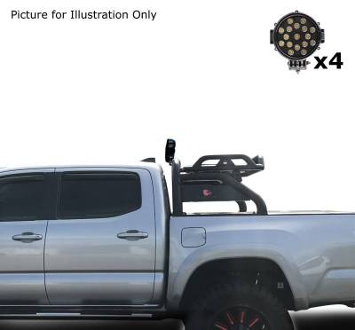 Black Horse Off Road - ATLAS Roll Bar Kit-With 2 Set of 7.0".Black Trim Rings LED Flood Lights-Black-Silverado/Sierra 14+,Ford F-150 15+,Dodge Ram 15+|Black Horse Off Road - Image 19