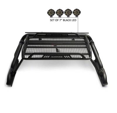 Black Horse Off Road - WARRIOR Roll Bar-With 2 Set of 7.0".Black Trim Rings LED Flood Lights-Black-Silverado/Sierra 14+,Ford F-150 15+,Dodge Ram 15+|Black Horse Off Road - Image 5
