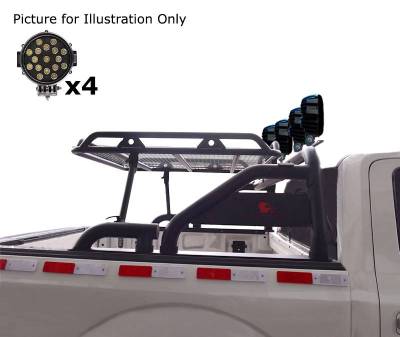 Black Horse Off Road - WARRIOR Roll Bar-With 2 Set of 7.0".Black Trim Rings LED Flood Lights-Black-Silverado/Sierra 14+,Ford F-150 15+,Dodge Ram 15+|Black Horse Off Road - Image 13