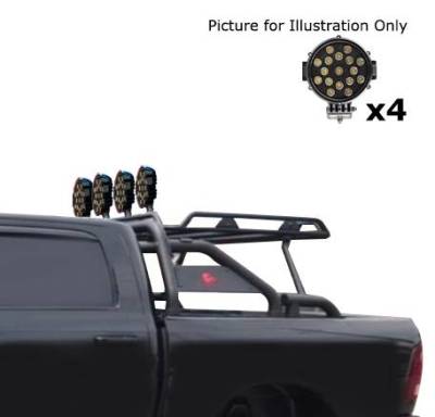 Black Horse Off Road - WARRIOR Roll Bar-With 2 Set of 7.0".Black Trim Rings LED Flood Lights-Black-Silverado/Sierra 14+,Ford F-150 15+,Dodge Ram 15+|Black Horse Off Road - Image 33