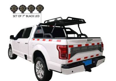 Black Horse Off Road - WARRIOR Roll Bar-With 2 Set of 7.0".Black Trim Rings LED Flood Lights-Black-Silverado/Sierra 14+,Ford F-150 15+,Dodge Ram 15+|Black Horse Off Road - Image 35