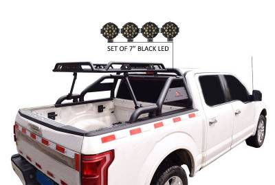 Black Horse Off Road - WARRIOR Roll Bar-With 2 Set of 7.0".Black Trim Rings LED Flood Lights-Black-Silverado/Sierra 14+,Ford F-150 15+,Dodge Ram 15+|Black Horse Off Road - Image 39