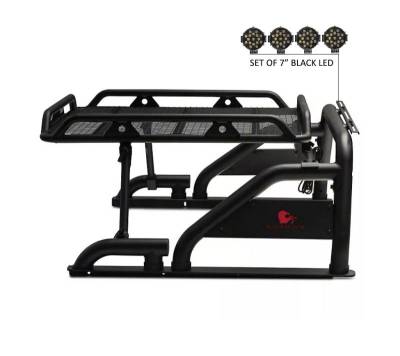 Black Horse Off Road - WARRIOR Roll Bar-With 2 Set of 7.0".Black Trim Rings LED Flood Lights-Black-Silverado/Sierra 14+,Ford F-150 15+,Dodge Ram 15+|Black Horse Off Road - Image 44