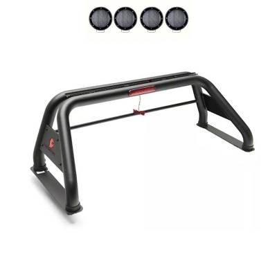 CLASSIC Roll Bar Kit-With 2 Set of 5.3" Black Trim Rings LED Flood Lights-Black-Nissan Titan, Dodge/Ram 2500/3500, Chevrolet Silverado 1500/2500 HD/3500, Ford F-150, GMC Sierra 1500/2500 HD/3500 HD, Toyota Tundra|Black Horse Off Road