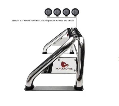 Black Horse Off Road - CLASSIC Roll Bar Kit-With 2 Set of 5.3" Black Trim Rings LED Flood Lights-Stainless Steel-2019-2026 Ram 1500 ( Excludes Classic model )|Black Horse Off Road - Image 16
