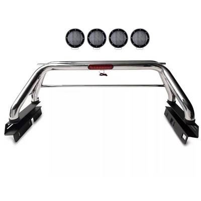 Black Horse Off Road - CLASSIC Roll Bar Kit-With 2 Set of 5.3" Black Trim Rings LED Flood Lights-Stainless Steel-2015-2026 GMC Canyon|2015-2026 Chevrolet Colorado|Black Horse Off Road - Image 19