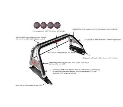 Black Horse Off Road - CLASSIC Roll Bar Kit-With 2 Set of 5.3" Black Trim Rings LED Flood Lights-Stainless Steel-2015-2026 GMC Canyon|2015-2026 Chevrolet Colorado|Black Horse Off Road - Image 11