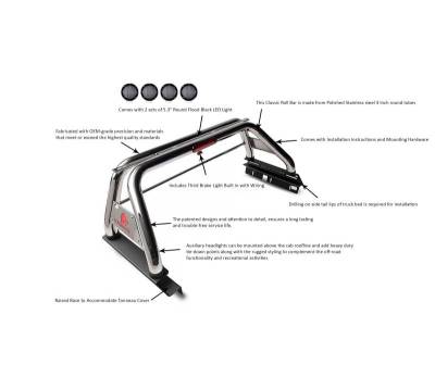 Black Horse Off Road - CLASSIC Roll Bar Kit-With 2 Set of 5.3" Black Trim Rings LED Flood Lights-Stainless Steel-2005-2021 Nissan Frontier|Black Horse Off Road - Image 9