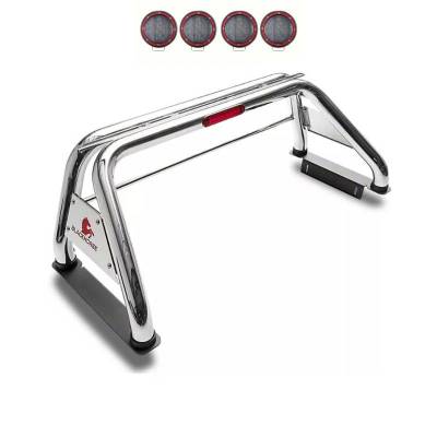 CLASSIC Roll Bar Kit-With 2 Set of 5.3" Black Trim Rings LED Flood Lights-Stainless Steel-1999-2026 Ford F-250 Super Duty|1999-2026 Ford F-350 Super Duty|1999-2026 Ford F-450 Super Duty|Black Horse Off Road