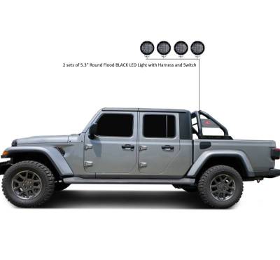 Black Horse Off Road - CLASSIC Roll Bar Kit-With 2 Set of 5.3" Black Trim Rings LED Flood Lights-Black-2020-2026 Jeep Gladiator|Black Horse Off Road - Image 13