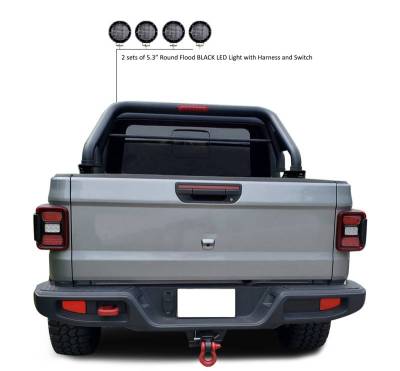 Black Horse Off Road - CLASSIC Roll Bar Kit-With 2 Set of 5.3" Black Trim Rings LED Flood Lights-Black-2020-2026 Jeep Gladiator|Black Horse Off Road - Image 15