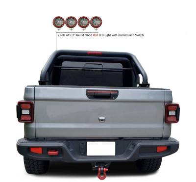Black Horse Off Road - CLASSIC Roll Bar Kit-With 2 Set of 5.3" Black Trim Rings LED Flood Lights-Black-2020-2026 Jeep Gladiator|Black Horse Off Road - Image 11