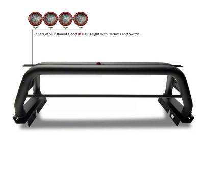 Black Horse Off Road - CLASSIC Roll Bar Kit-With 2 Set of 5.3" Black Trim Rings LED Flood Lights-Black-2020-2026 Jeep Gladiator|Black Horse Off Road - Image 19