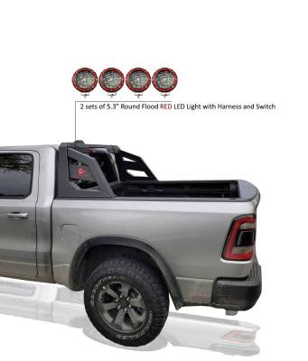 Black Horse Off Road - ARMOUR Roll Bar Kit-With 2 Set of 5.3" Black Trim Rings LED Flood Lights-Matte Black-2005-2021 Nissan Frontier|Black Horse Off Road - Image 15