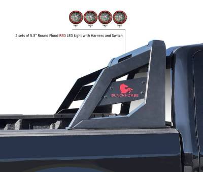 Black Horse Off Road - ARMOUR Roll Bar Kit-With 2 Set of 5.3" Black Trim Rings LED Flood Lights-Matte Black-2005-2021 Nissan Frontier|Black Horse Off Road - Image 17