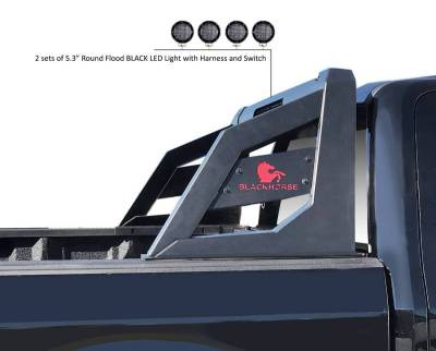 Black Horse Off Road - ARMOUR Roll Bar Kit-With 2 Set of 5.3" Black Trim Rings LED Flood Lights-Matte Black-Ram,Silverado and Sierra F-150/Titan|Black Horse Off Road - Image 3