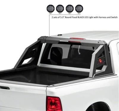 Black Horse Off Road - ARMOUR Roll Bar Kit-With 2 Set of 5.3" Black Trim Rings LED Flood Lights-Matte Black-Ram,Silverado and Sierra F-150/Titan|Black Horse Off Road - Image 29