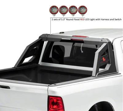 Black Horse Off Road - ARMOUR Roll Bar Kit-With 2 Set of 5.3" Black Trim Rings LED Flood Lights-Matte Black-Ram,Silverado and Sierra F-150/Titan|Black Horse Off Road - Image 9