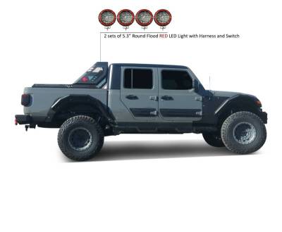 Black Horse Off Road - VIGOR Roll Bar Kit-With 2 Set of 5.3" Black Trim Rings LED Flood Lights-Black-2020-2026 Jeep Gladiator|Black Horse Off Road - Image 12