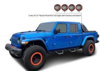 Black Horse Off Road - VIGOR Roll Bar Kit-With 2 Set of 5.3" Black Trim Rings LED Flood Lights-Black-2020-2026 Jeep Gladiator|Black Horse Off Road - Image 17