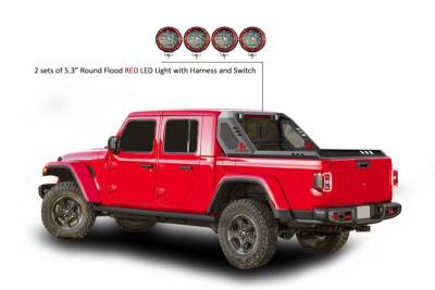 Black Horse Off Road - VIGOR Roll Bar Kit-With 2 Set of 5.3" Black Trim Rings LED Flood Lights-Black-2020-2026 Jeep Gladiator|Black Horse Off Road - Image 15