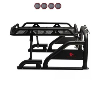 WARRIOR Roll Bar-With 2 Set of 5.3"Red Trim Rings LED Flood Lights-Black-Silverado/Sierra 14+,Ford F-150 15+,Dodge Ram 15+|Black Horse Off Road