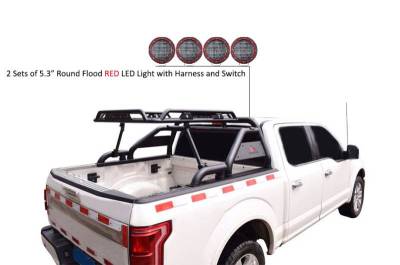 Black Horse Off Road - WARRIOR Roll Bar-With 2 Set of 5.3"Red Trim Rings LED Flood Lights-Black-Silverado/Sierra 14+,Ford F-150 15+,Dodge Ram 15+|Black Horse Off Road - Image 7