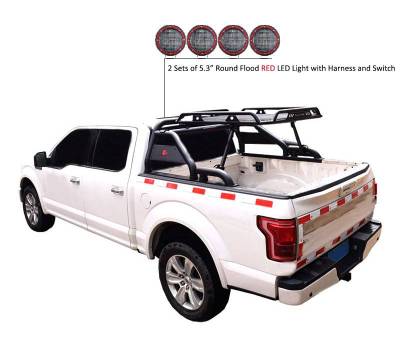 Black Horse Off Road - WARRIOR Roll Bar-With 2 Set of 5.3"Red Trim Rings LED Flood Lights-Black-Silverado/Sierra 14+,Ford F-150 15+,Dodge Ram 15+|Black Horse Off Road - Image 15