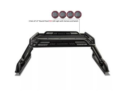 Black Horse Off Road - WARRIOR Roll Bar-With 2 Set of 5.3"Red Trim Rings LED Flood Lights-Black-Silverado/Sierra 14+,Ford F-150 15+,Dodge Ram 15+|Black Horse Off Road - Image 22