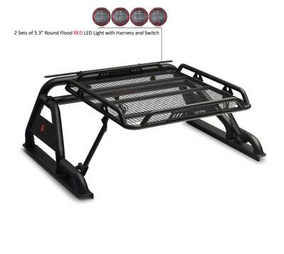 Black Horse Off Road - WARRIOR Roll Bar-With 2 Set of 5.3"Red Trim Rings LED Flood Lights-Black-Silverado/Sierra 14+,Ford F-150 15+,Dodge Ram 15+|Black Horse Off Road - Image 39