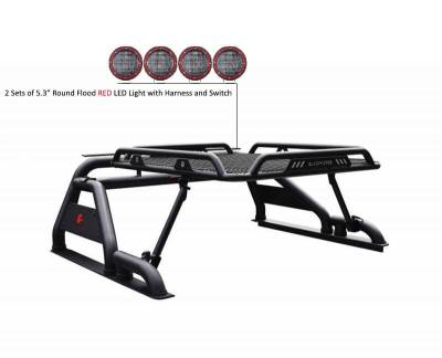 Black Horse Off Road - WARRIOR Roll Bar-With 2 Set of 5.3"Red Trim Rings LED Flood Lights-Black-Silverado/Sierra 14+,Ford F-150 15+,Dodge Ram 15+|Black Horse Off Road - Image 37