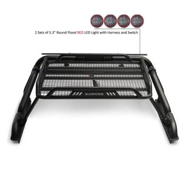 Black Horse Off Road - WARRIOR Roll Bar-With 2 Set of 5.3"Red Trim Rings LED Flood Lights-Black-Silverado/Sierra 14+,Ford F-150 15+,Dodge Ram 15+|Black Horse Off Road - Image 41