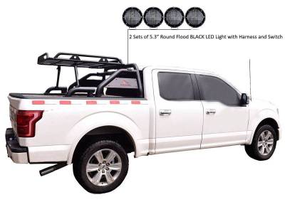 Black Horse Off Road - WARRIOR Roll Bar-With 2 Set of 5.3".Black Trim Rings LED Flood Lights-Black-Silverado/Sierra 14+,Ford F-150 15+,Dodge Ram 15+|Black Horse Off Road - Image 3