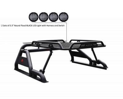 Black Horse Off Road - WARRIOR Roll Bar-With 2 Set of 5.3".Black Trim Rings LED Flood Lights-Black-Silverado/Sierra 14+,Ford F-150 15+,Dodge Ram 15+|Black Horse Off Road - Image 7