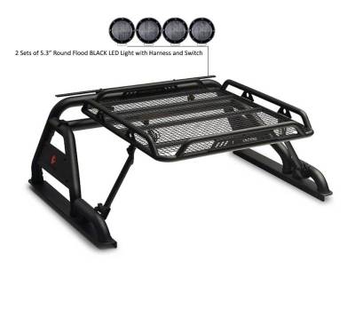 Black Horse Off Road - WARRIOR Roll Bar-With 2 Set of 5.3".Black Trim Rings LED Flood Lights-Black-Silverado/Sierra 14+,Ford F-150 15+,Dodge Ram 15+|Black Horse Off Road - Image 11