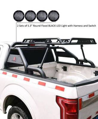 Black Horse Off Road - WARRIOR Roll Bar-With 2 Set of 5.3".Black Trim Rings LED Flood Lights-Black-Silverado/Sierra 14+,Ford F-150 15+,Dodge Ram 15+|Black Horse Off Road - Image 27