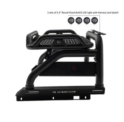 Black Horse Off Road - ATLAS Roll Bar Kit-With 2 Set of 5.3" Black Trim Rings LED Flood Lights-Black-2005-2026 Toyota Tacoma|Black Horse Off Road - Image 8