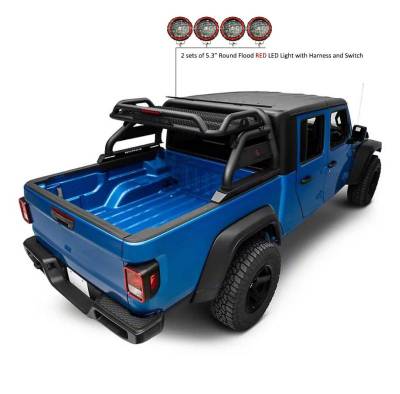 Black Horse Off Road - ATLAS Roll Bar Kit-With 2 Set of 5.3"Red Trim Rings LED Flood Lights-Black-2020-2026 Jeep Gladiator|Black Horse Off Road - Image 5