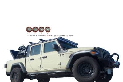 Black Horse Off Road - ATLAS Roll Bar Kit-With 2 Set of 5.3"Red Trim Rings LED Flood Lights-Black-2020-2026 Jeep Gladiator|Black Horse Off Road - Image 7