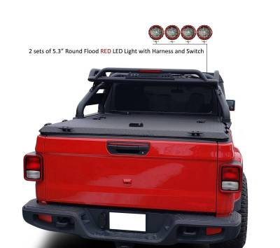 Black Horse Off Road - ATLAS Roll Bar Kit-With 2 Set of 5.3"Red Trim Rings LED Flood Lights-Black-2020-2026 Jeep Gladiator|Black Horse Off Road - Image 39